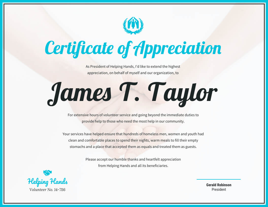 Certificate Of Appreciation Intended For Volunteer Certificate Template