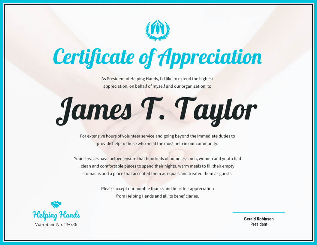 Certificate Of Appreciation Regarding Volunteer Award Certificate Template