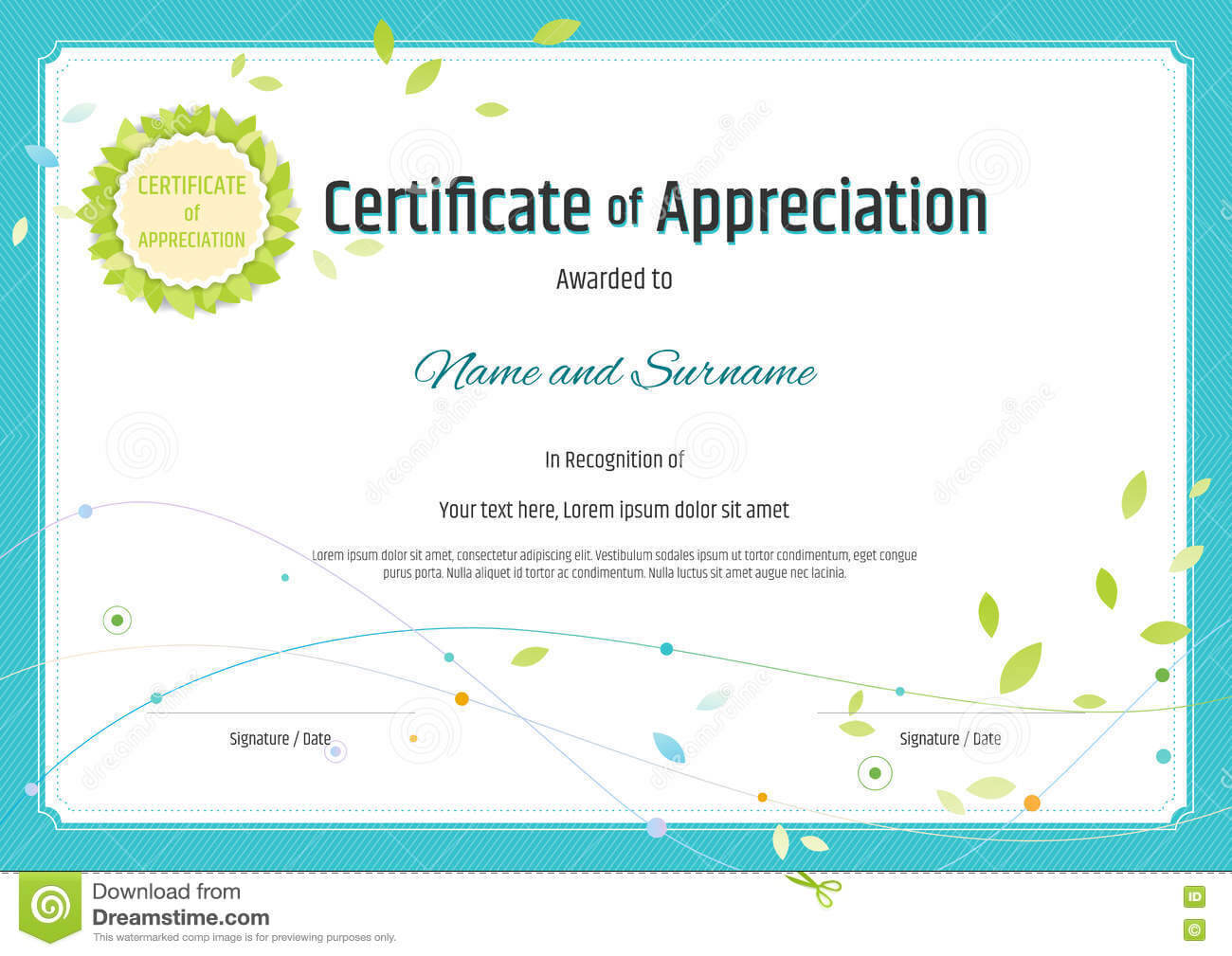 Certificate Of Appreciation Template In Nature Theme With Regarding Free Certificate Of Appreciation Template Downloads