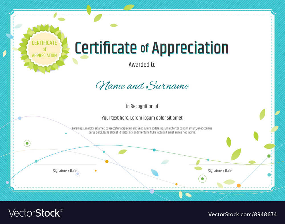 Certificate Of Appreciation Template Nature Theme Throughout Printable Certificate Of Recognition Templates Free