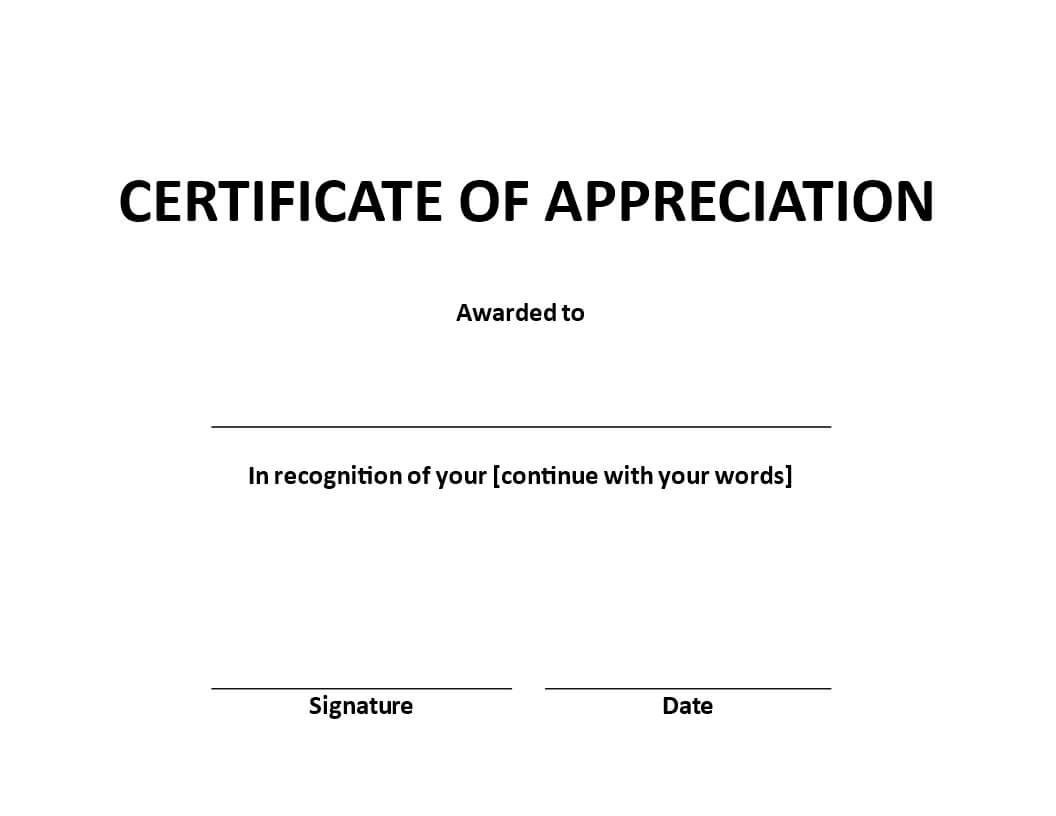 Certificate Of Appreciation Word Example | Templates At In Certificate Of Appearance Template