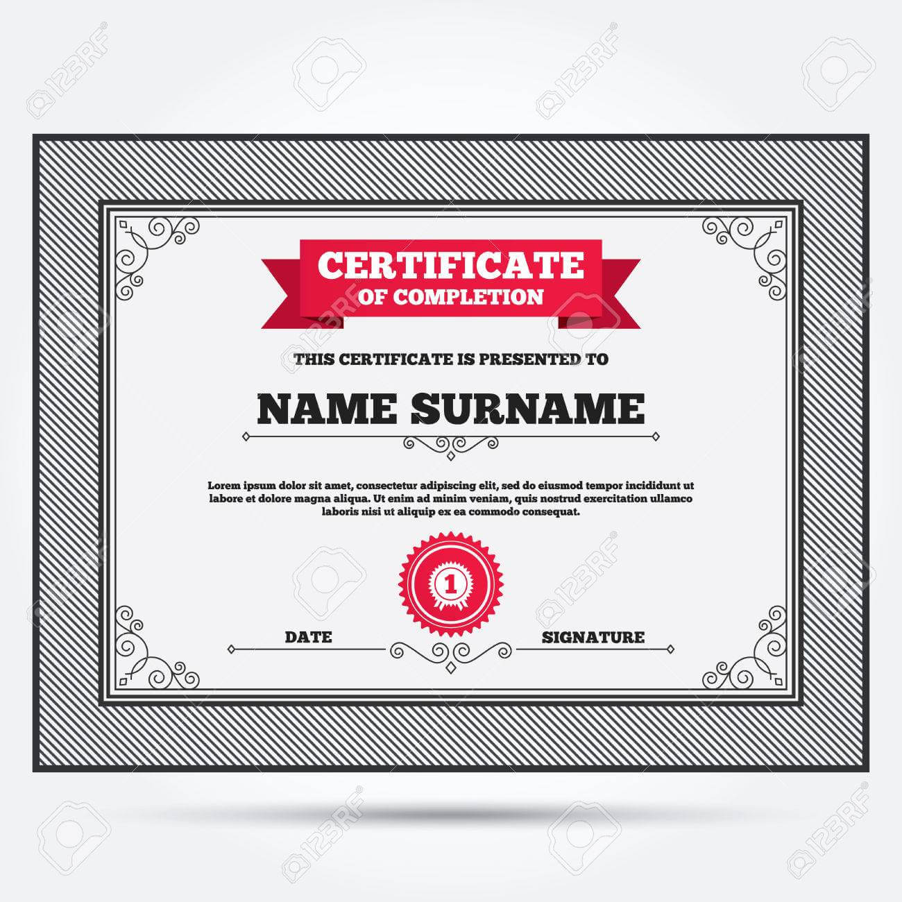 Certificate Of Completion. First Place Award Sign Icon. Prize.. Intended For First Place Award Certificate Template