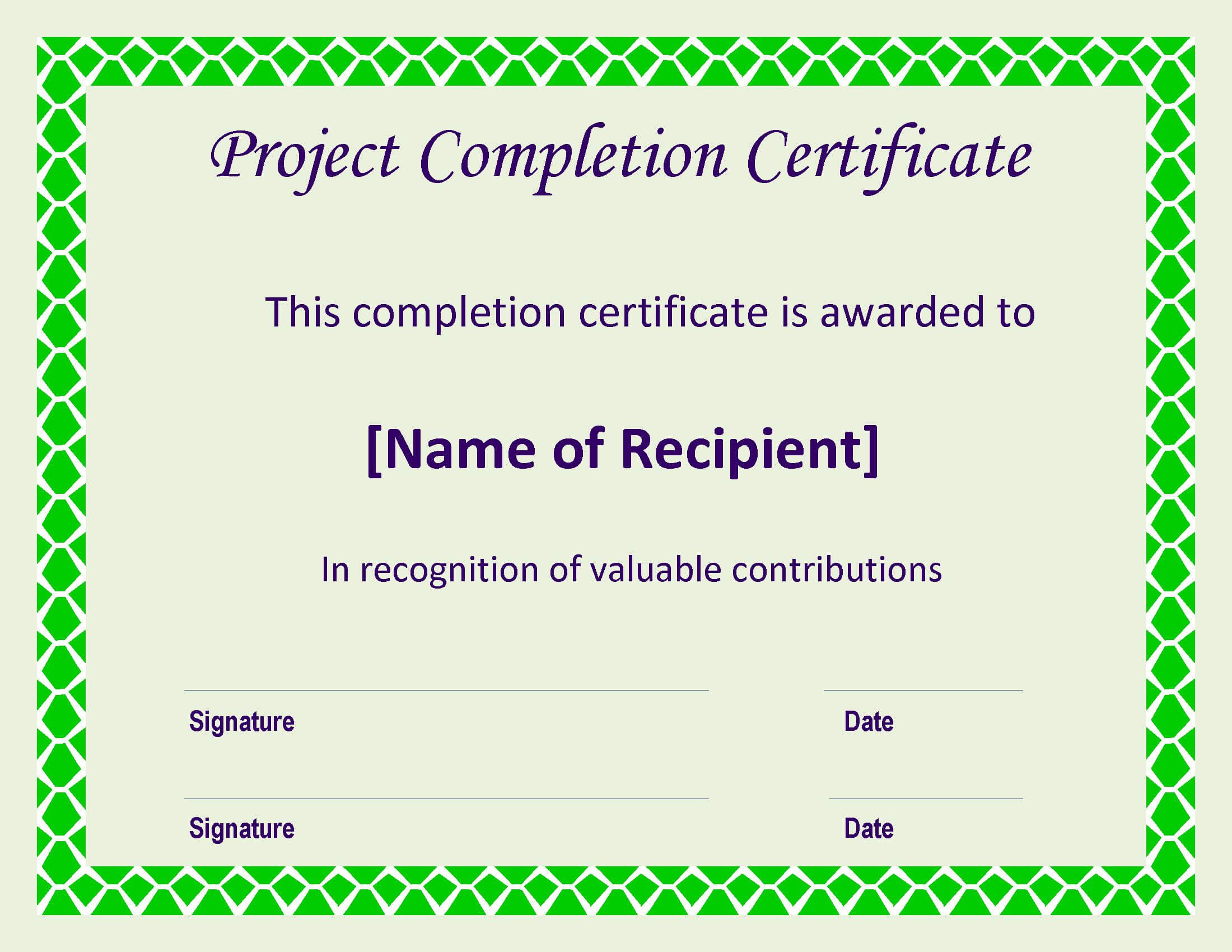 Certificate Of Completion Project | Templates At With Construction Certificate Of Completion Template