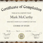 Certificate Of Completion Template In Certification Of Completion Template