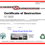 Certificate Of Destuction From Wiggins Shredding In West Pertaining To Hard Drive Destruction Certificate Template