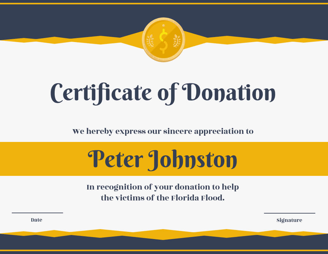 Certificate Of Donation Template For Donation Certificate Template