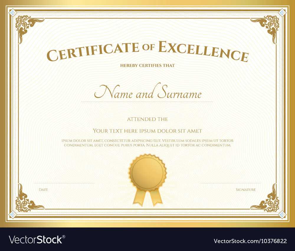 Certificate Of Excellence Template Gold Theme Intended For Free Certificate Of Excellence Template