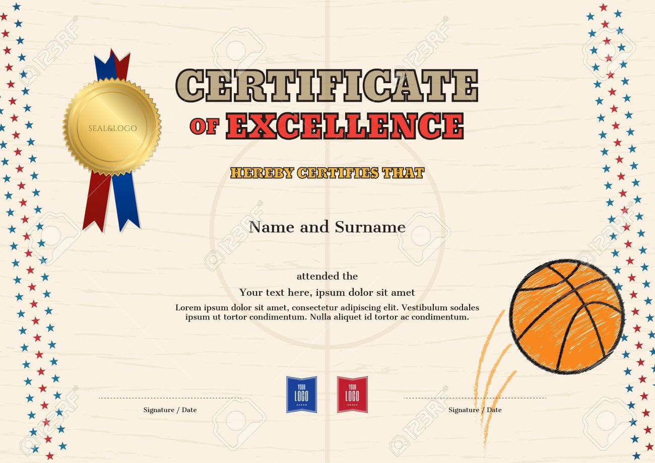 Certificate Of Excellence Template In Sport Theme For Basketball.. Inside Basketball Camp Certificate Template