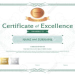 Certificate Of Excellence Template With Bronze Award Ribbon On Abstract  Guilloche Background With Vintage Border Style Regarding Award Of Excellence Certificate Template
