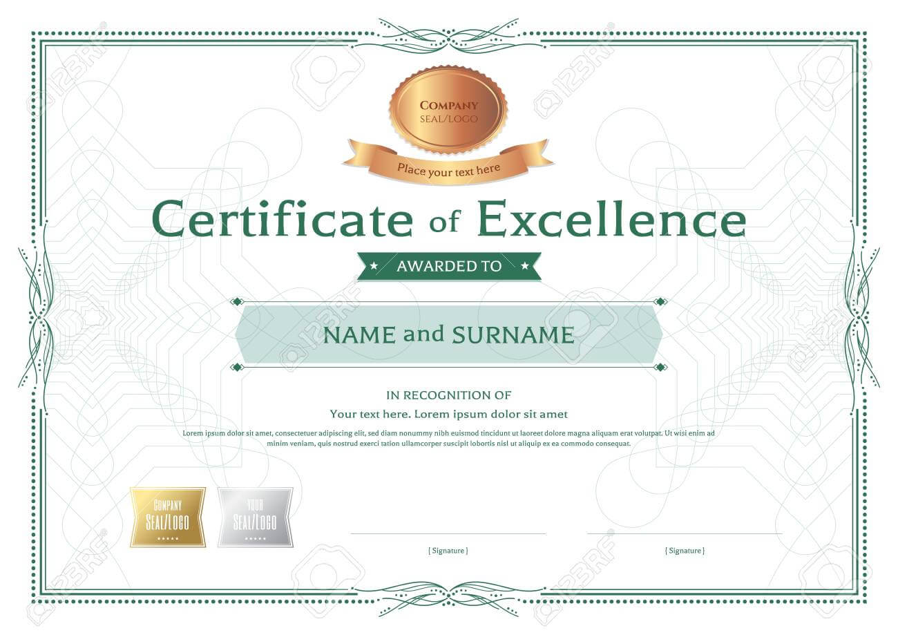 Certificate Of Excellence Template With Bronze Award Ribbon On Abstract  Guilloche Background With Vintage Border Style Regarding Award Of Excellence Certificate Template