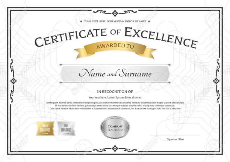 Certificate Of Excellence Template With Gold Award Ribbon On ...