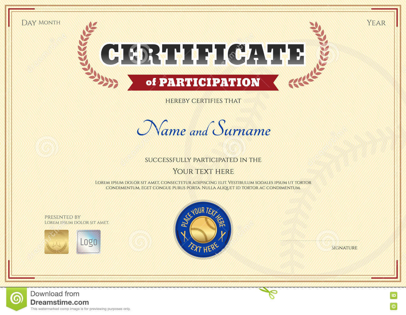Certificate Of Participation Template In Baseball Sport In Participation Certificate Templates Free Download