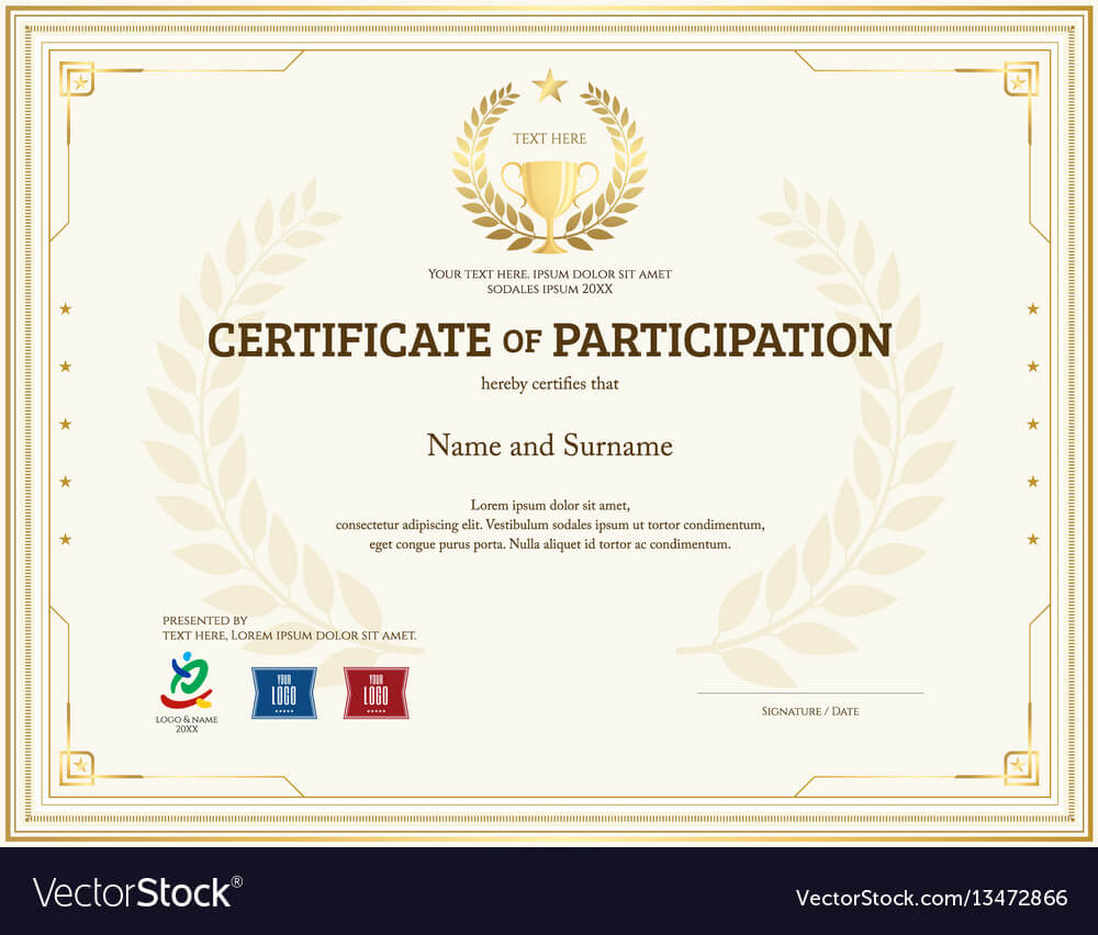 Certificate Of Participation Template In Gold Tone In Templates For Certificates Of Participation