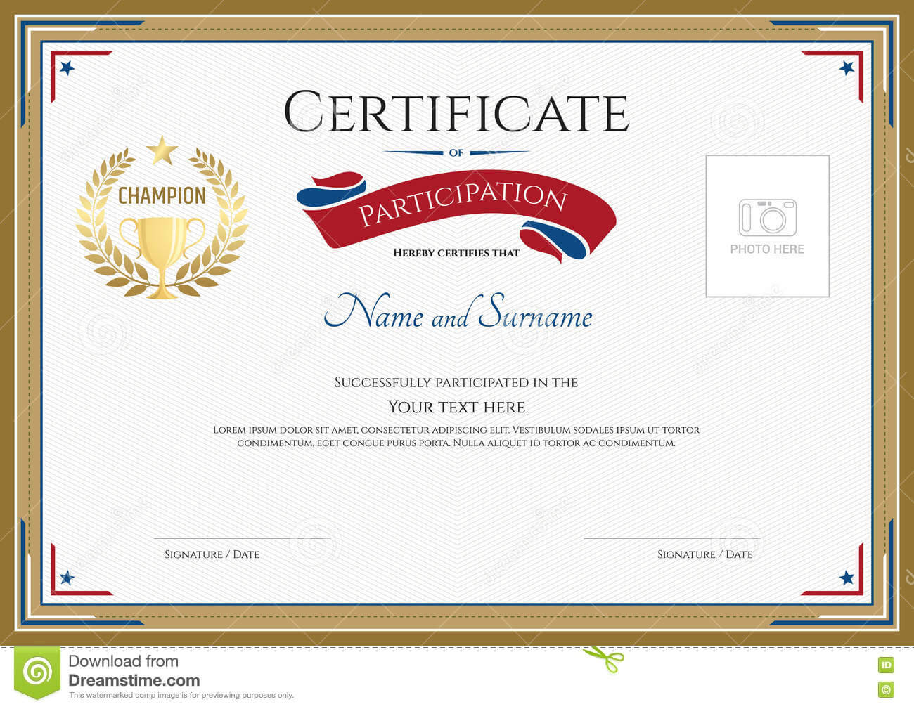 Certificate Of Participation Template In Sport Theme Stock Regarding Certification Of Participation Free Template