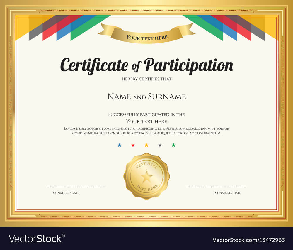 Certificate Of Participation Template With Gold For Sample Certificate Of Participation Template