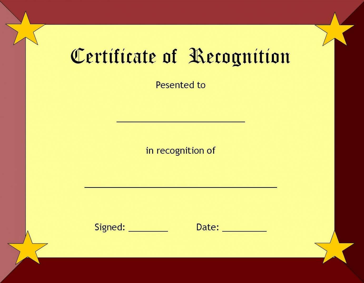 Certificate Of Recognition Template – Certificate Templates For Sample Award Certificates Templates