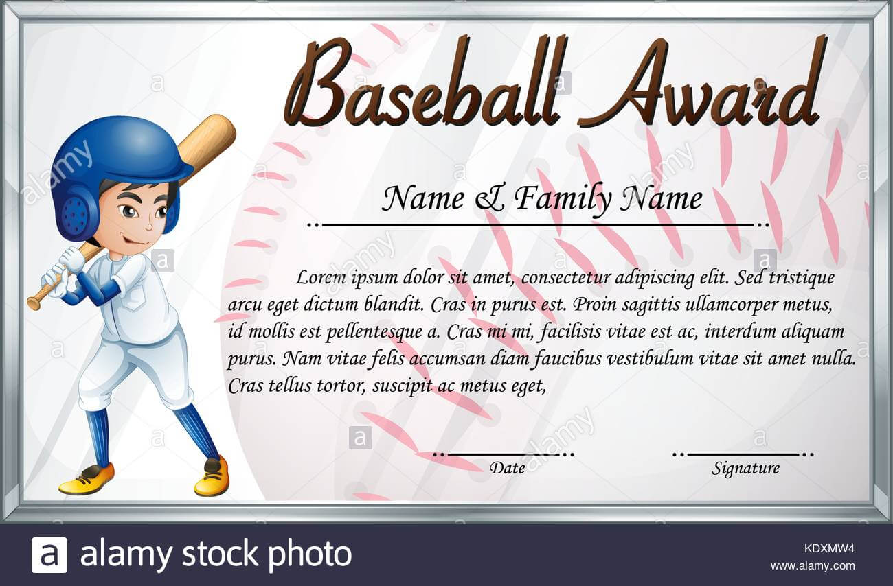 Certificate Template For Baseball Award With Baseball Player Inside Softball Award Certificate Template
