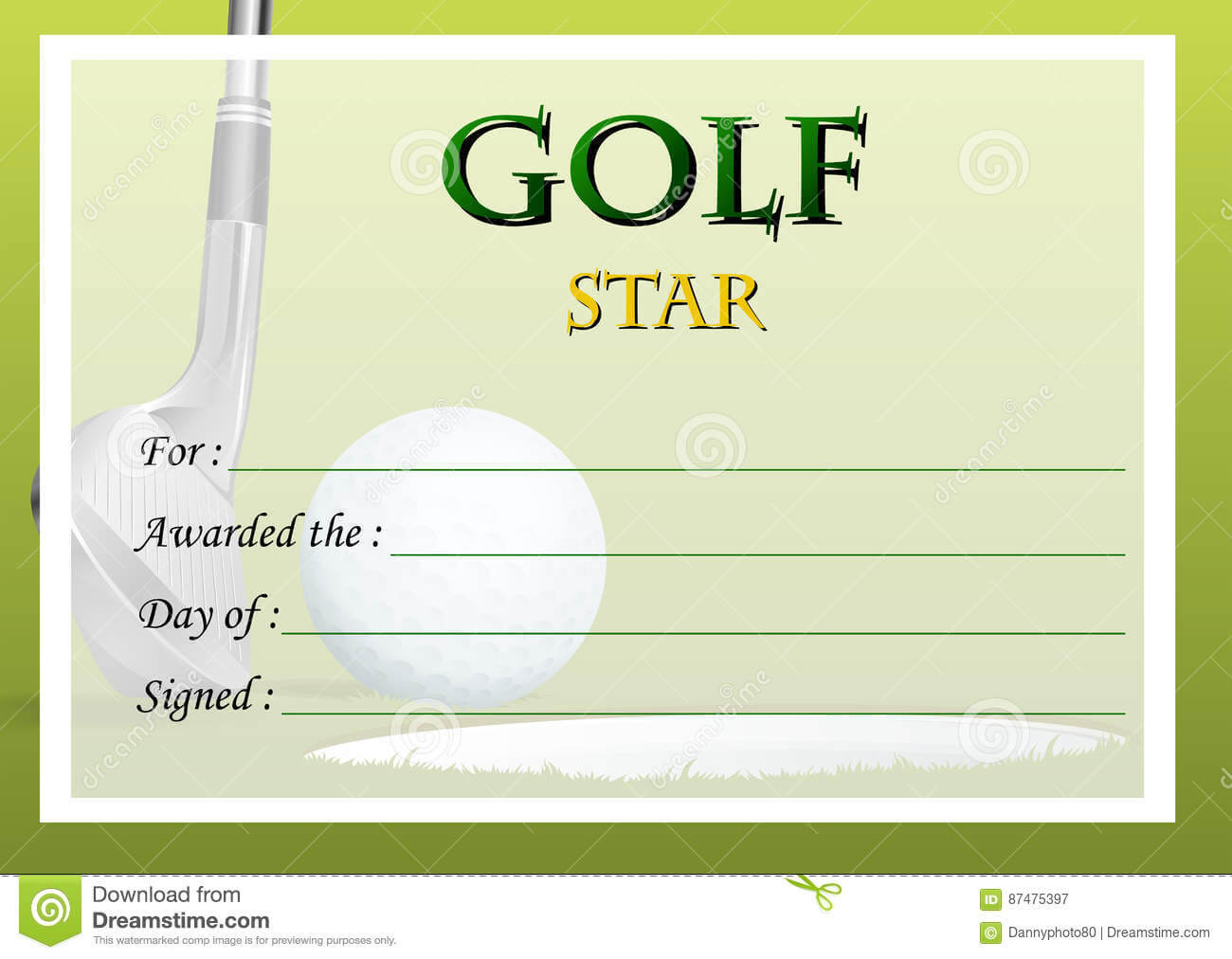 Certificate Template For Golf Star Stock Vector Regarding Golf Certificate Template Free
