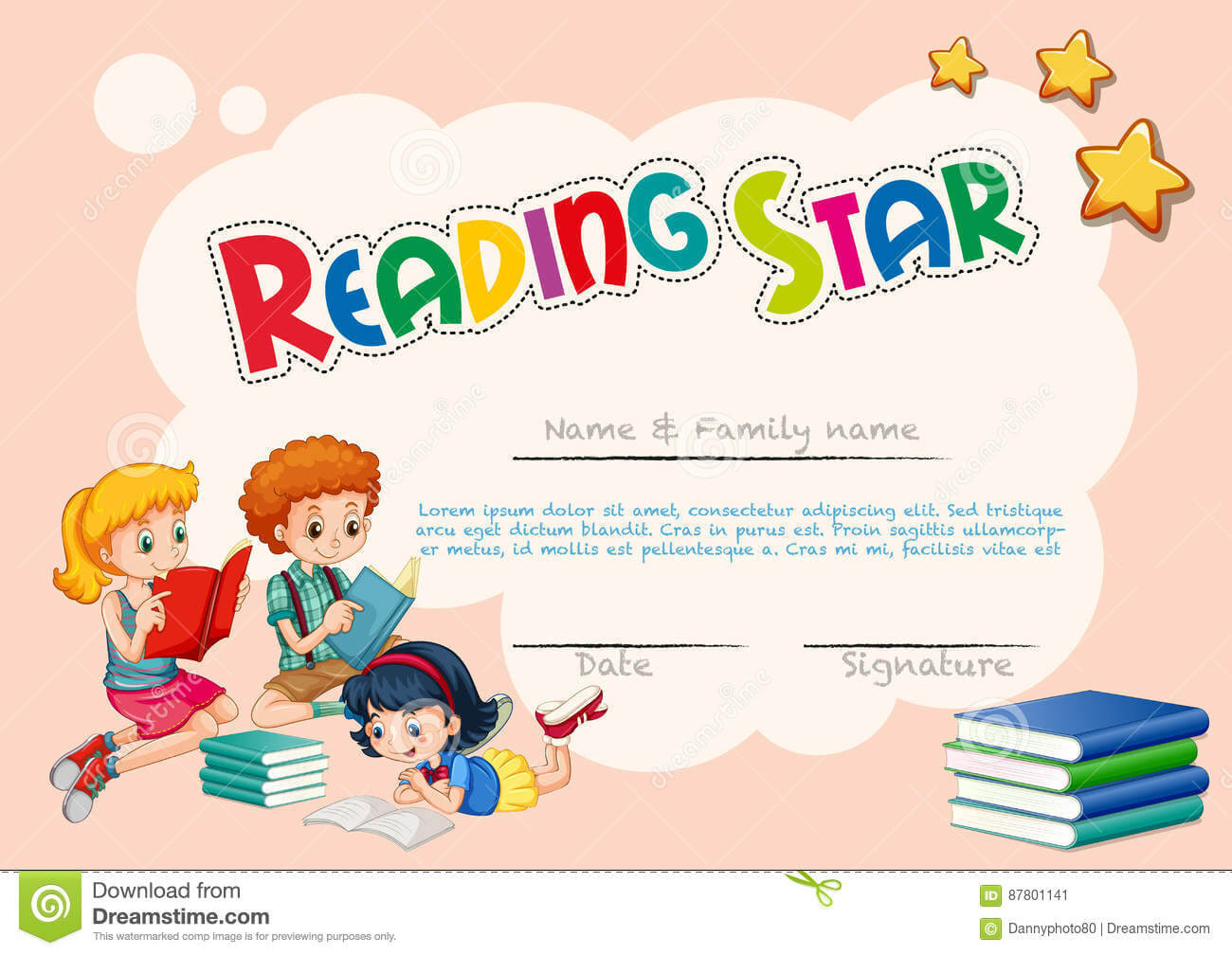 Certificate Template For Reading Star With Pink Background Throughout Star Certificate Templates Free