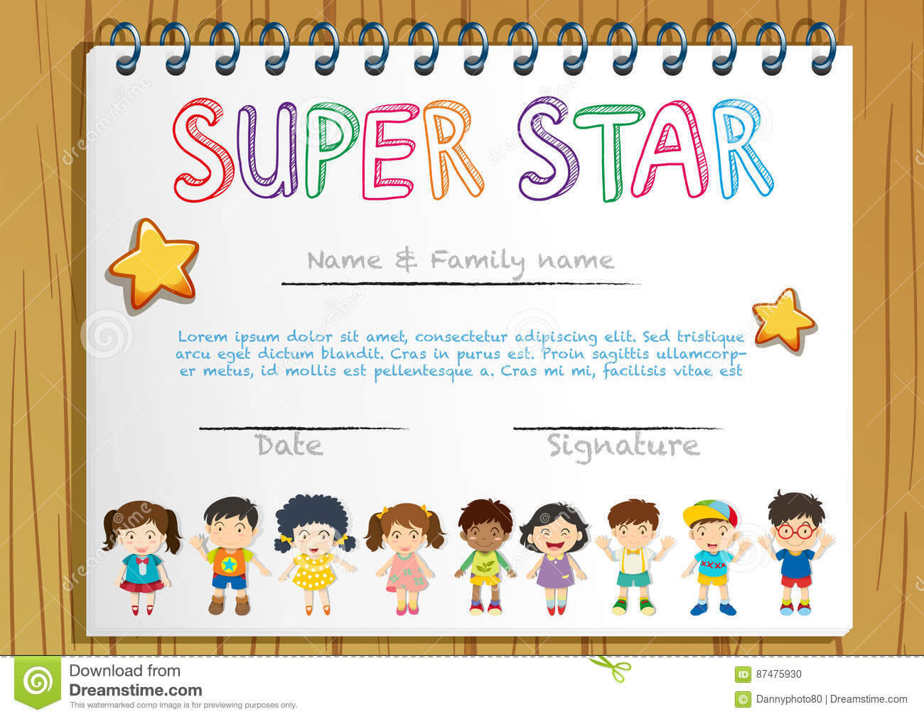 Certificate Template For Super Star Stock Vector Throughout Star Naming Certificate Template