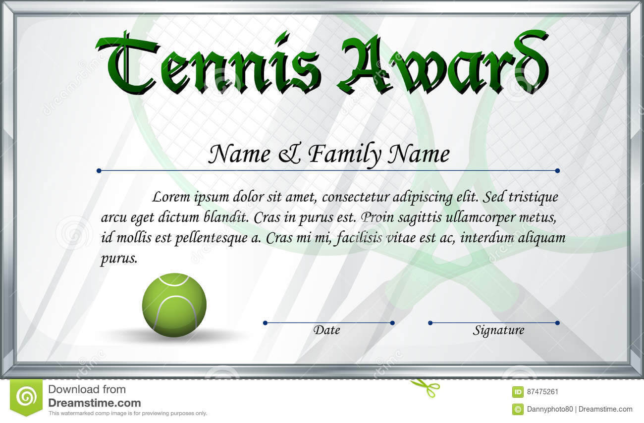 Certificate Template For Tennis Award Stock Vector Regarding Tennis Certificate Template Free