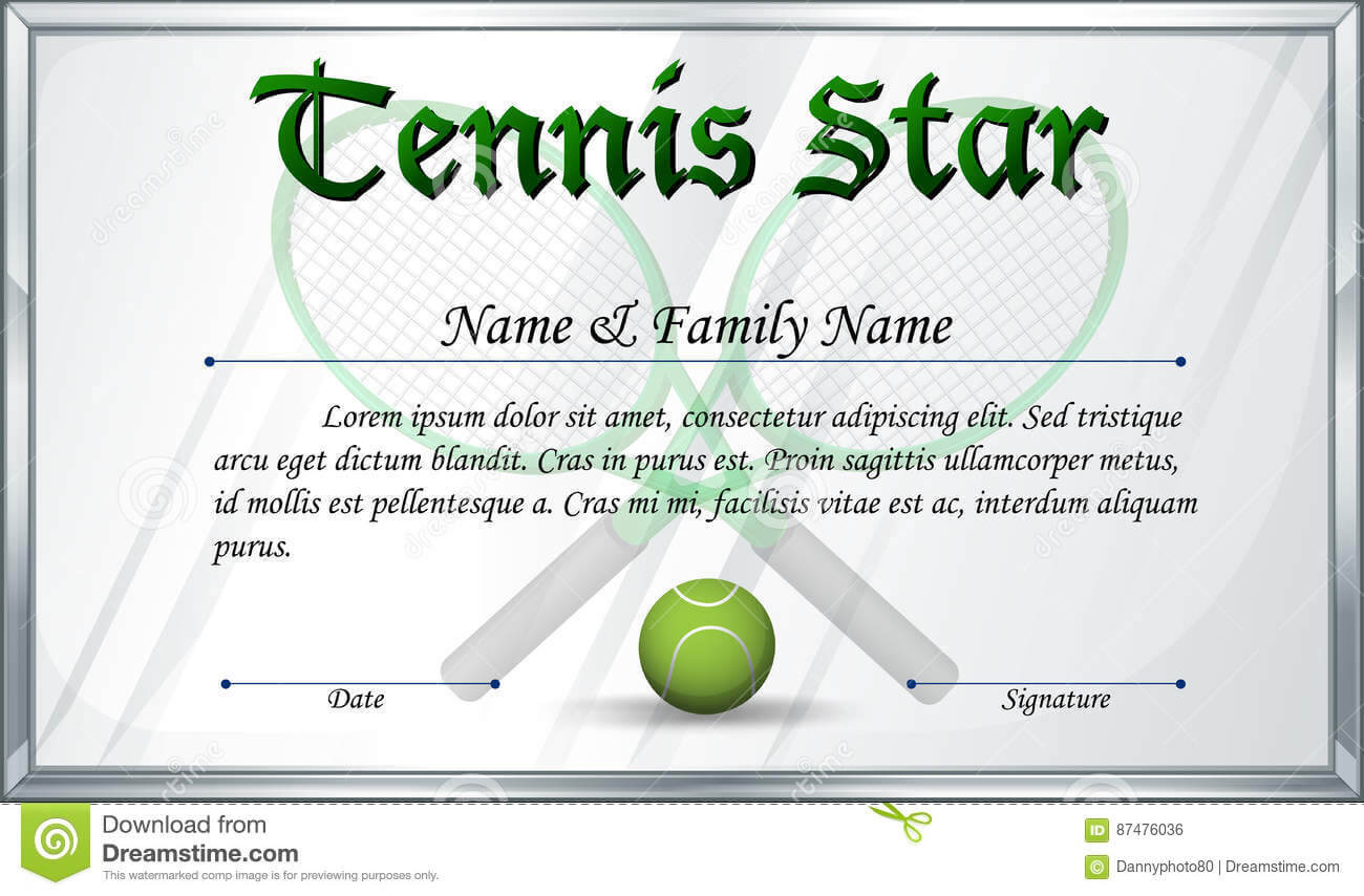 Certificate Template For Tennis Star Stock Vector Regarding Free Softball Certificate Templates