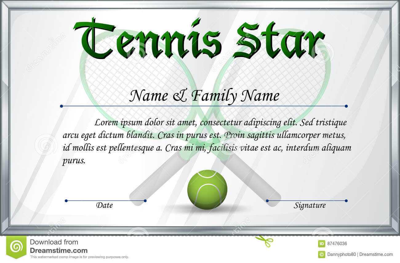 Certificate Template For Tennis Star Stock Vector Regarding Softball Certificate Templates Free