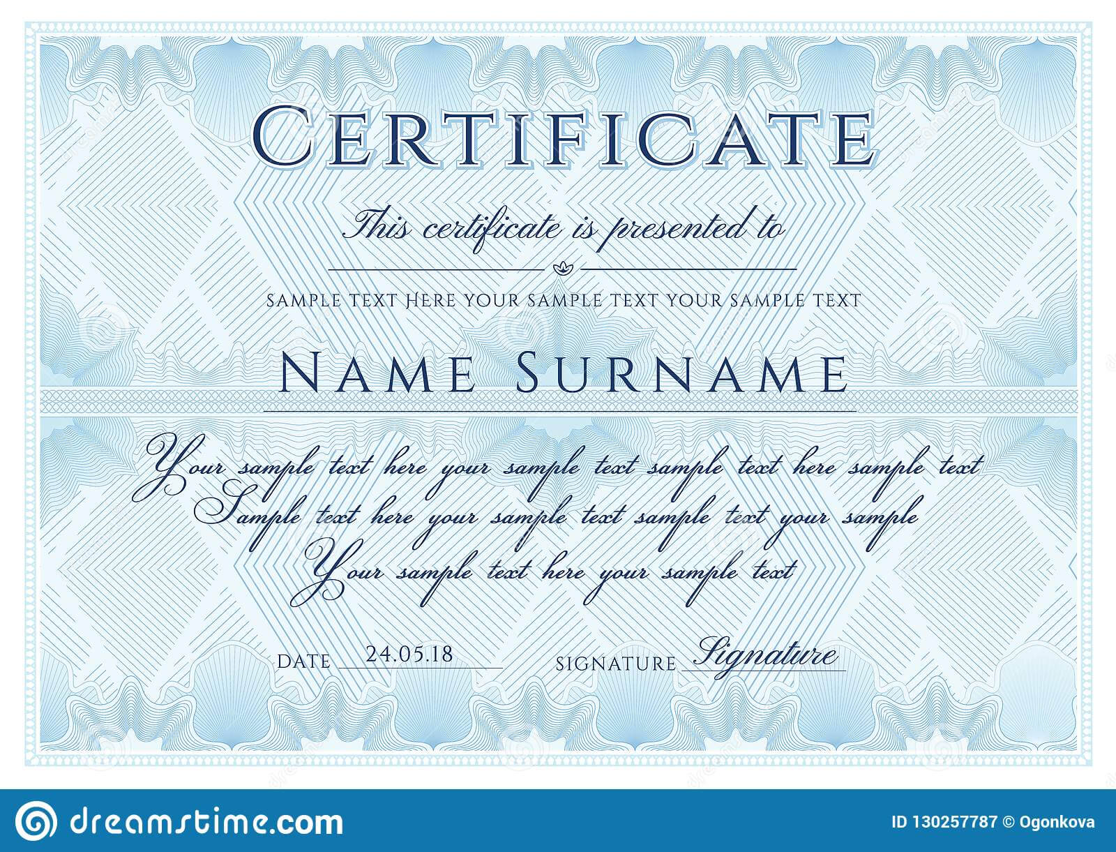 Certificate Template. Formal Border Guilloche Pattern Stock With Regard To Formal Certificate Of Appreciation Template