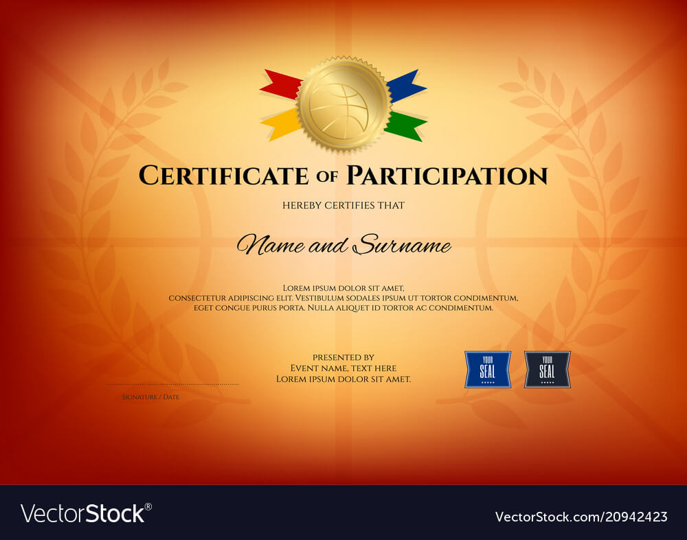 Certificate Template In Basketball Sport Theme Vector Image With Regard To Basketball Camp Certificate Template