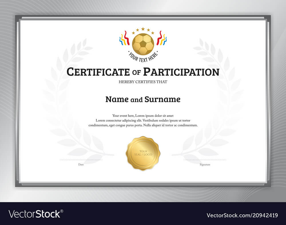 Certificate Template In Football Sport Theme With Pertaining To Football Certificate Template