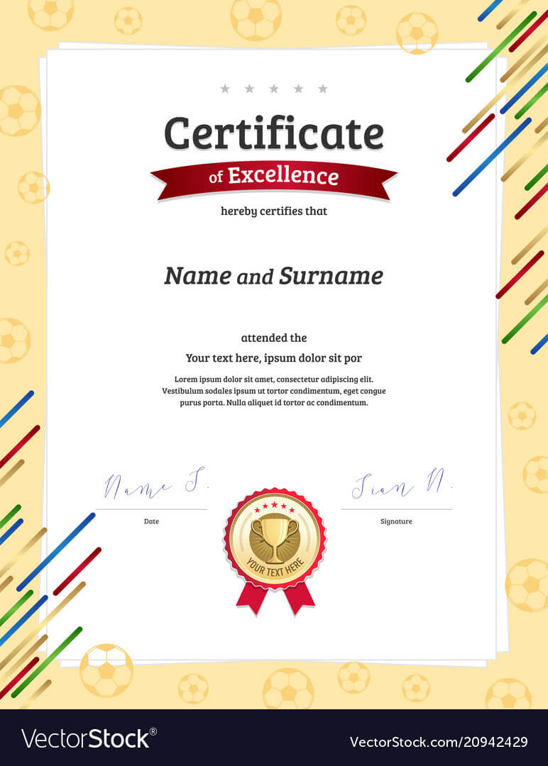 Certificate Template In Football Sport Theme With Throughout Football Certificate Template