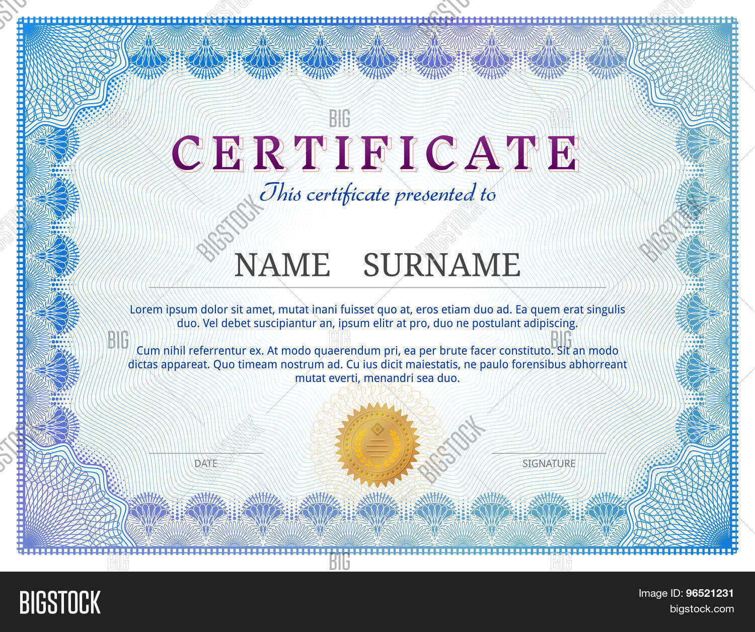 Certificate Template Vector & Photo (Free Trial) | Bigstock Within Validation Certificate Template