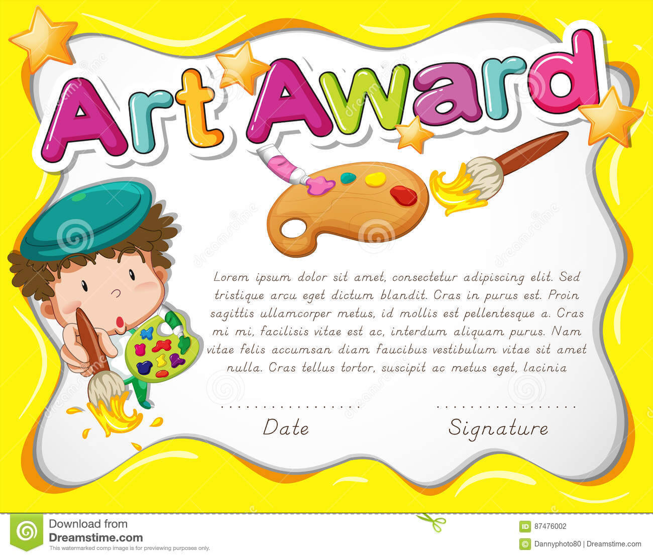 Certificate Template With Artist And Watercolor Stock Vector Regarding Free Art Certificate Templates