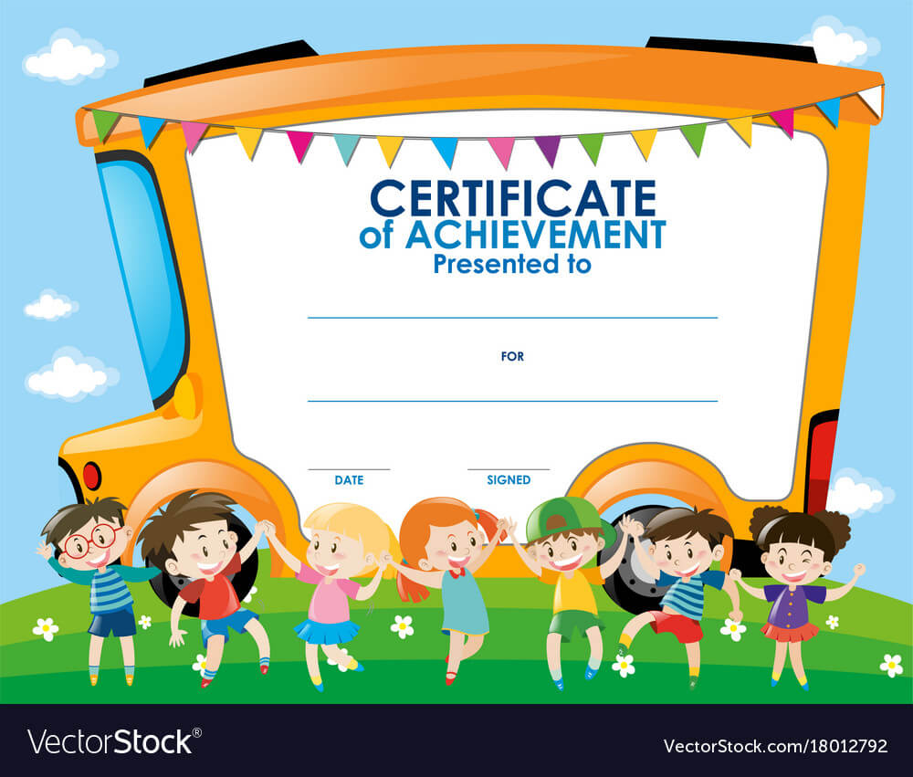 Certificate Template With Children And School Bus Inside School Certificate Templates Free