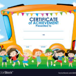 Certificate Template With Children And School Bus throughout Free School Certificate Templates