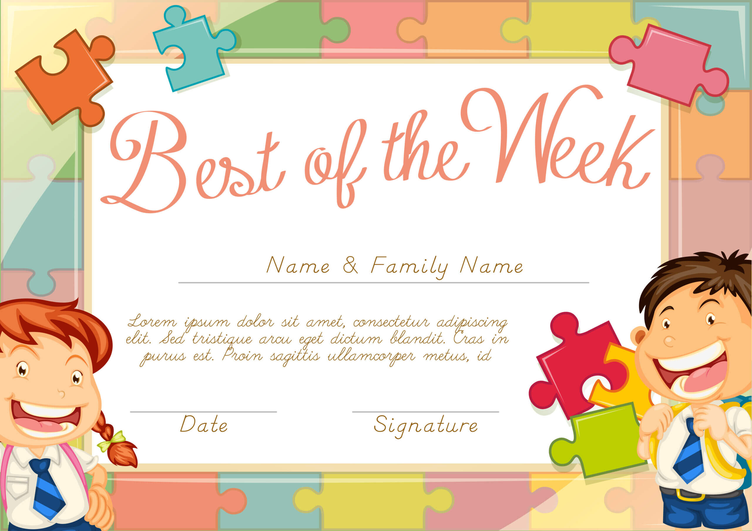 Certificate Template With Children Background – Download For Star Of The Week Certificate Template