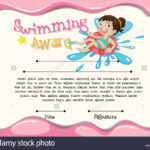 Certificate Template With Girl Swimming Illustration Stock Intended For Swimming Award Certificate Template