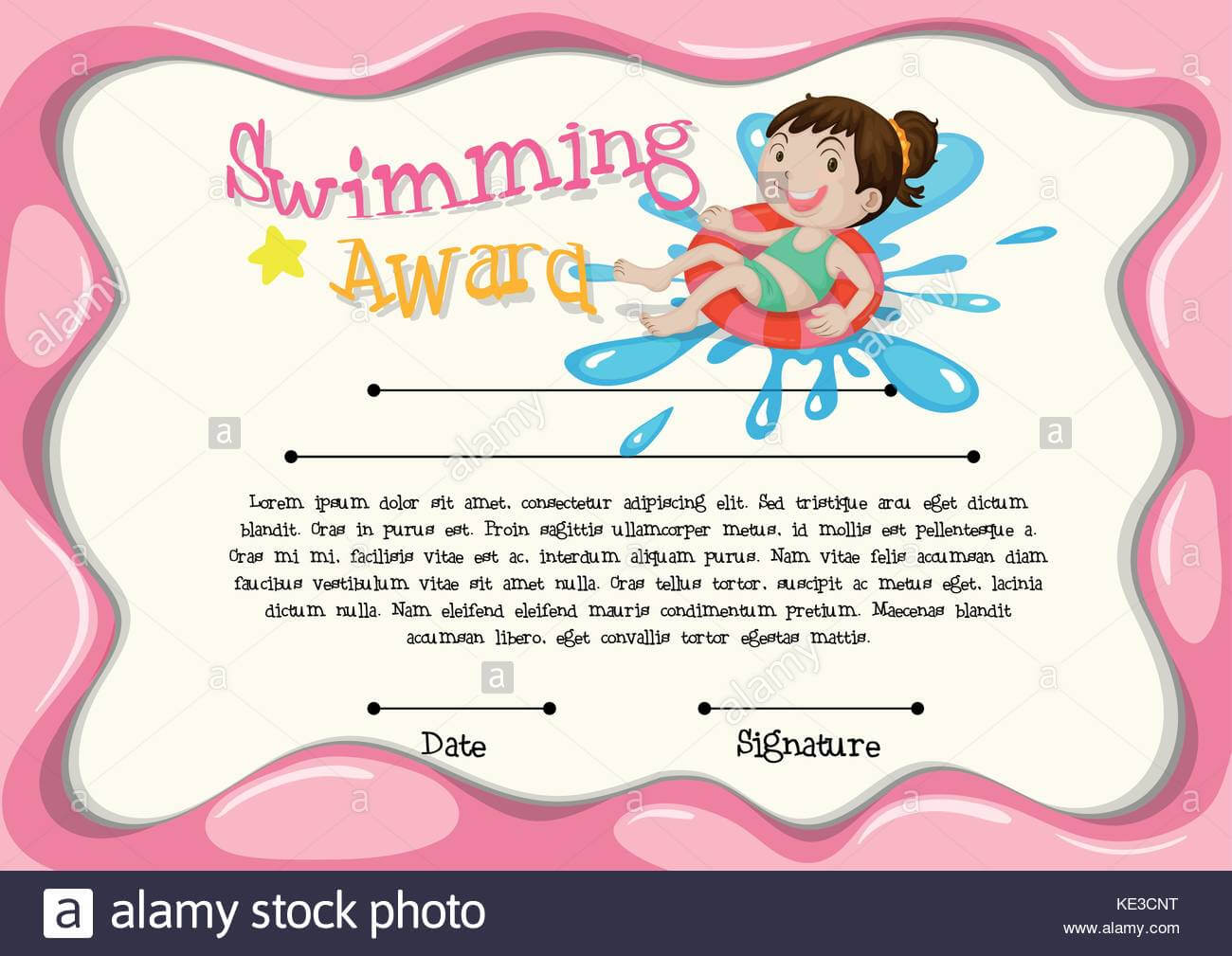 Certificate Template With Girl Swimming Illustration Stock Intended For Swimming Award Certificate Template