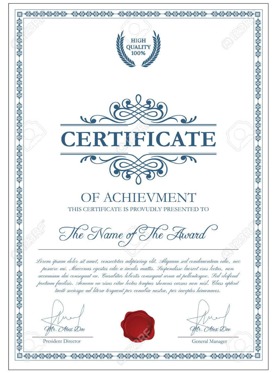 Certificate Template With Guilloche Elements. Blue Diploma Border.. With Validation Certificate Template
