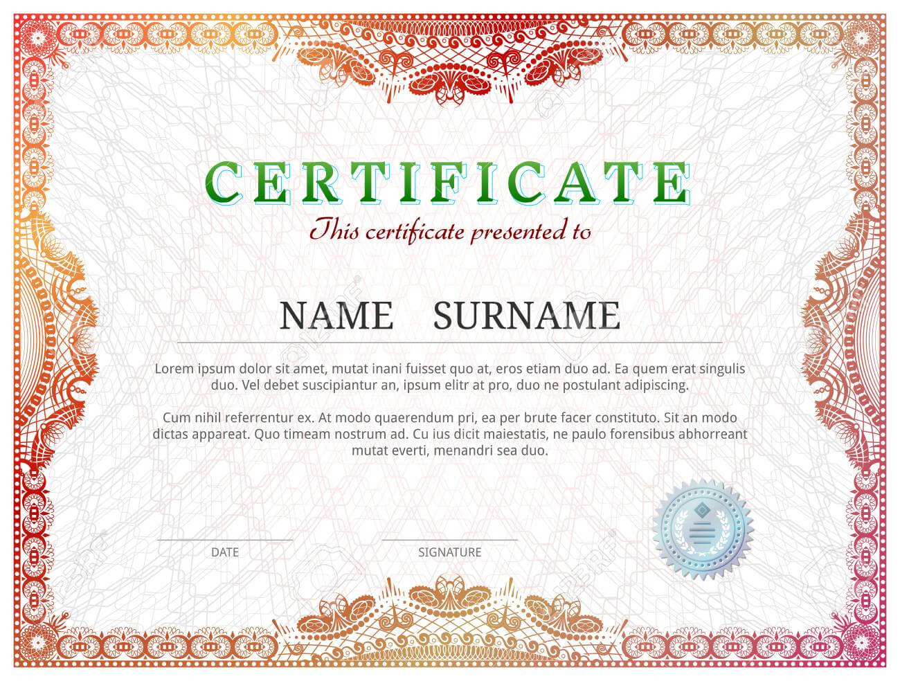 Certificate Template With Guilloche Elements. Red Diploma Border.. Intended For Award Certificate Border Template