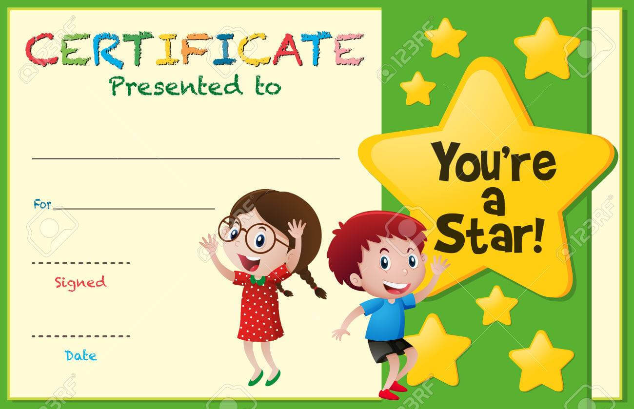 Certificate Template With Kids And Stars Illustration With Star Award Certificate Template