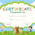 Certificate Template With Kids Planting Trees Illustration For Free Kids Certificate Templates
