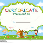 Certificate Template With Kids Planting Trees Stock Vector Regarding Free Kids Certificate Templates