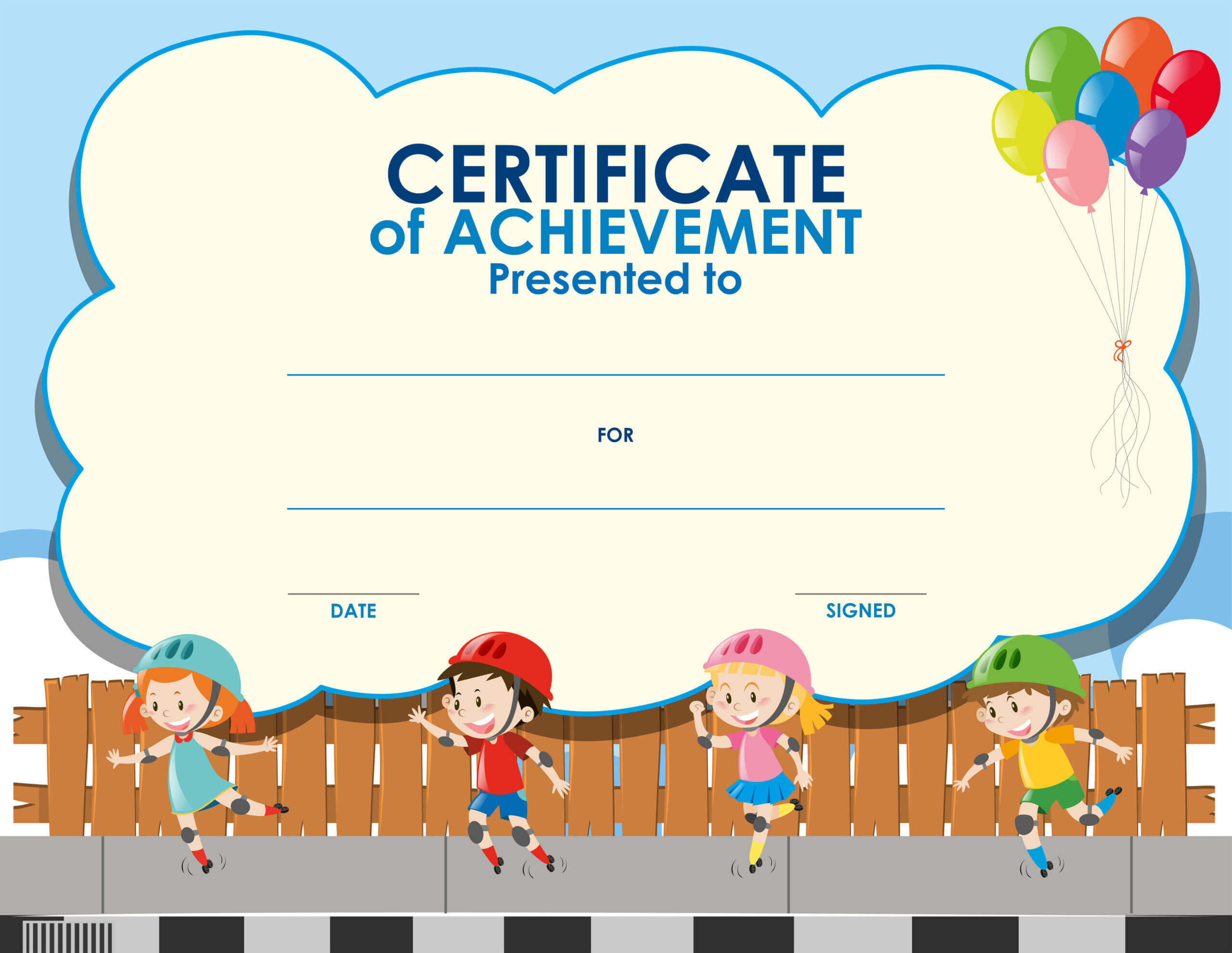 Certificate Template With Kids Skating – Download Free In Certificate Of Achievement Template For Kids