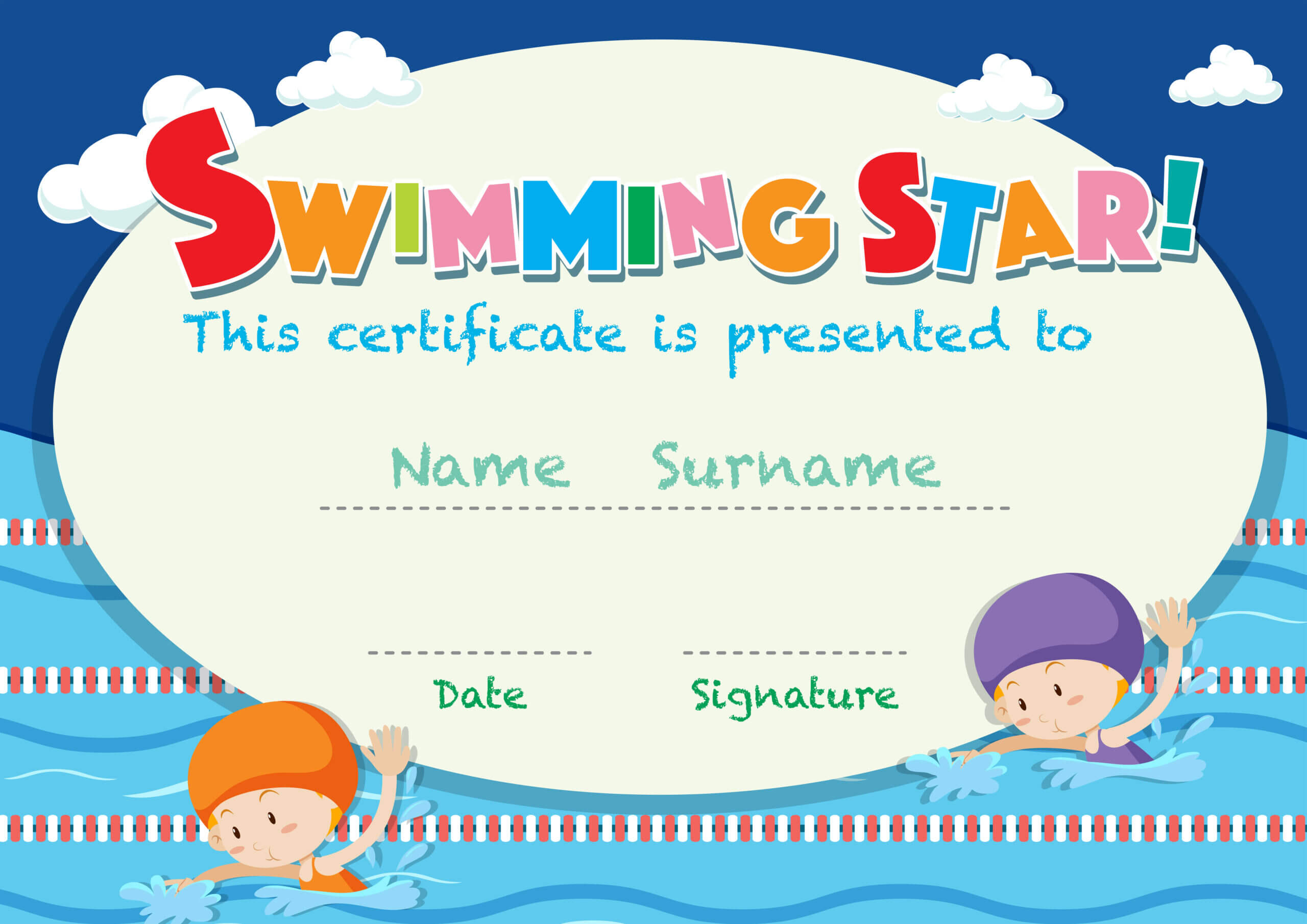 Certificate Template With Kids Swimming – Download Free In Swimming Award Certificate Template