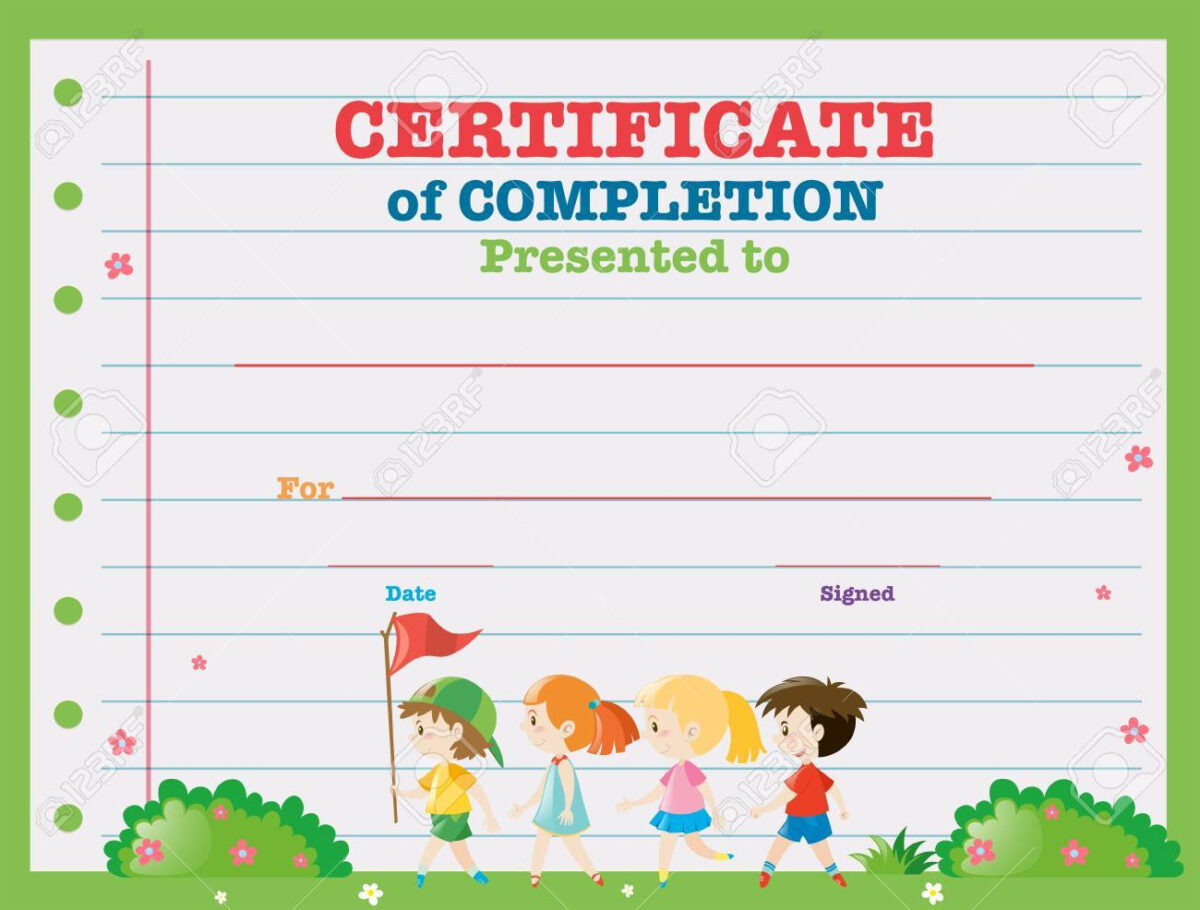 Certificate Template With Kids Walking In The Park Illustration ...