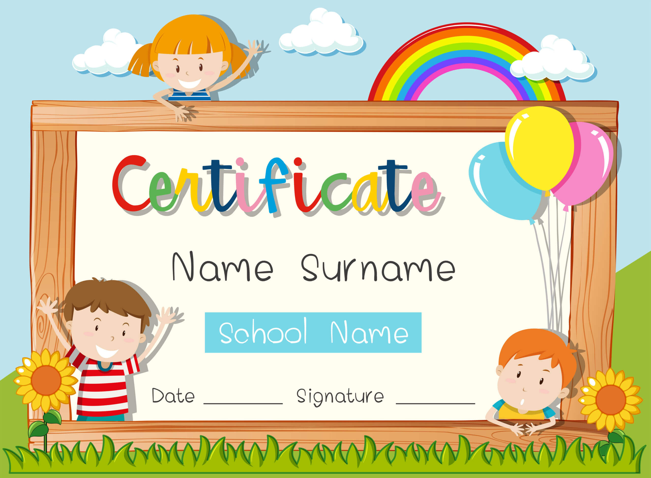 Certificate Template With Three Kids In Park – Download Free With Crossing The Line Certificate Template