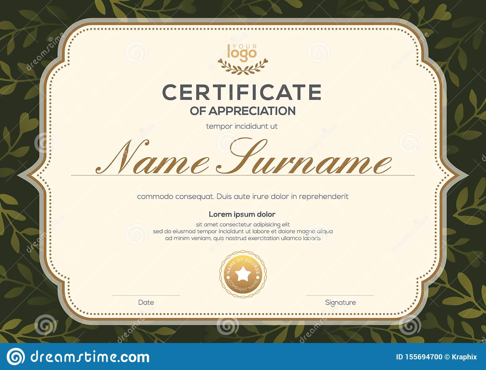 Certificate Template With Vintage Frame On Dark Green Floral For Commemorative Certificate Template