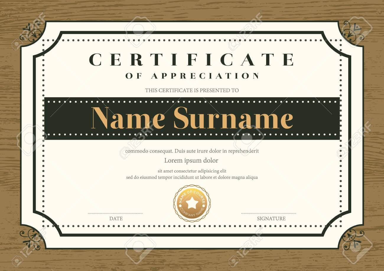 Certificate Template With Vintage Frame On Wooden Background With Commemorative Certificate Template
