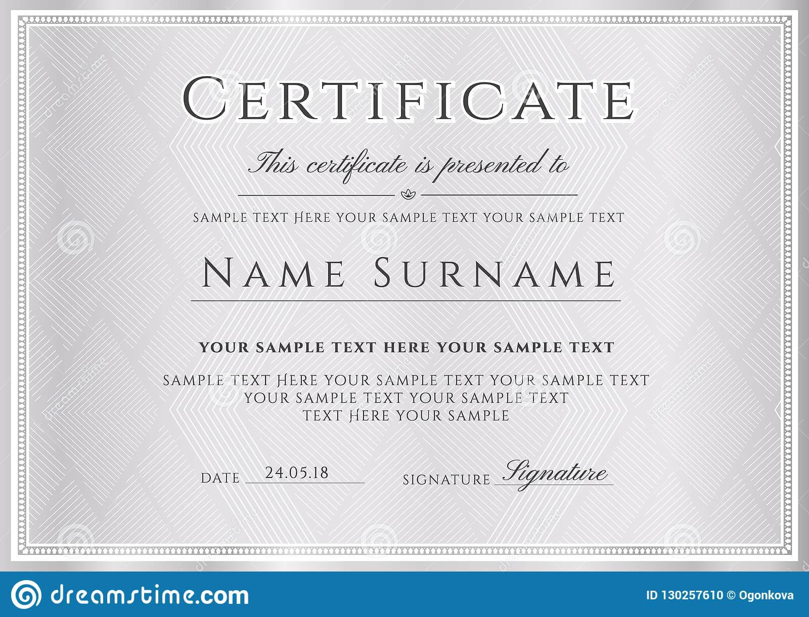 Certificate Vector Template. Formal Silver Border Geometric With Formal Certificate Of Appreciation Template